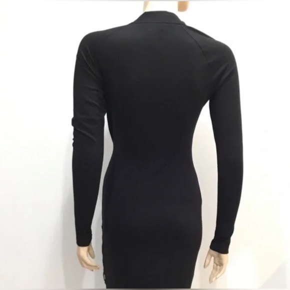 Carmen Marc Valvo-Blk Wrap Long Sleeve Bodycon Dress W/inner Laced Leather, SZ S - Picture 7 of 13